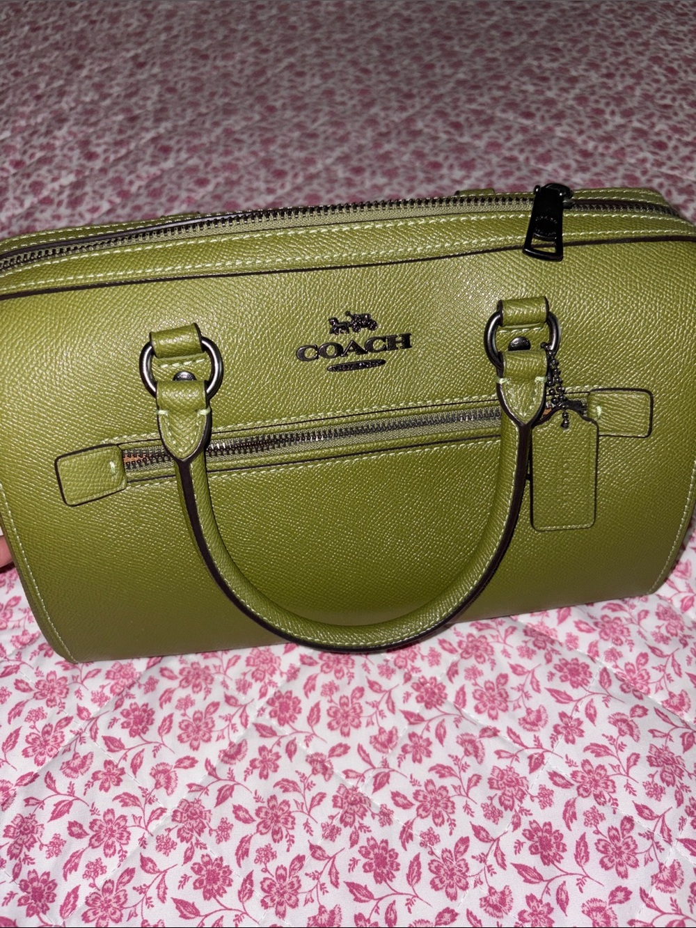 Coach Olive Green Textured Leather Satchel